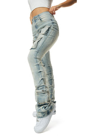 High Rise Utility Stack Pants - Seville Blue