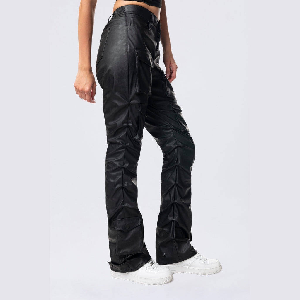 Smoke Rise RED Stacked Utility Vegan Leather Pants - Black