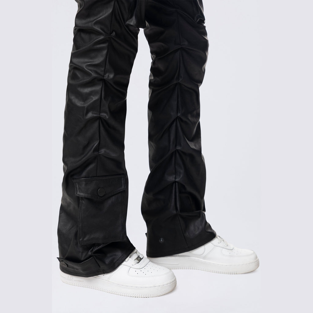 Smoke Rise RED Stacked Utility Vegan Leather Pants - Black