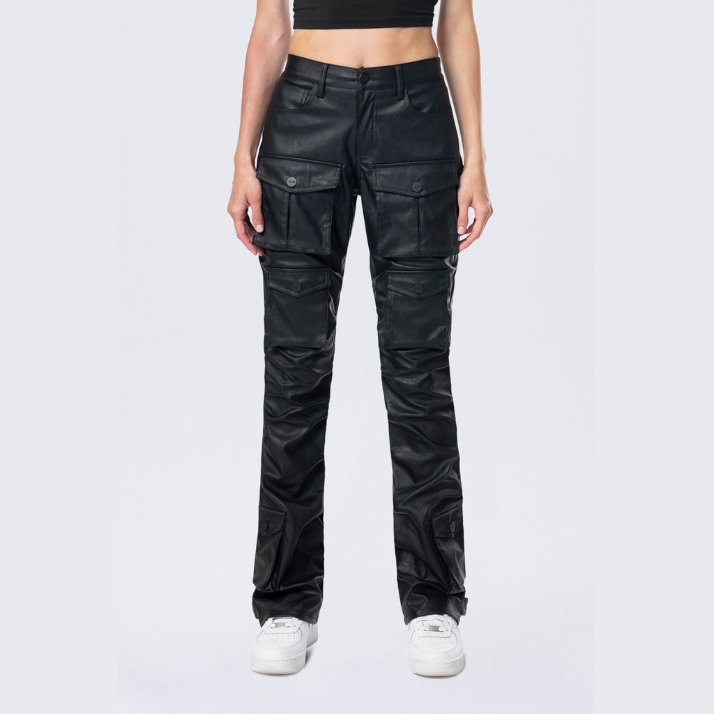 Smoke Rise RED Stacked Utility Vegan Leather Pants - Black