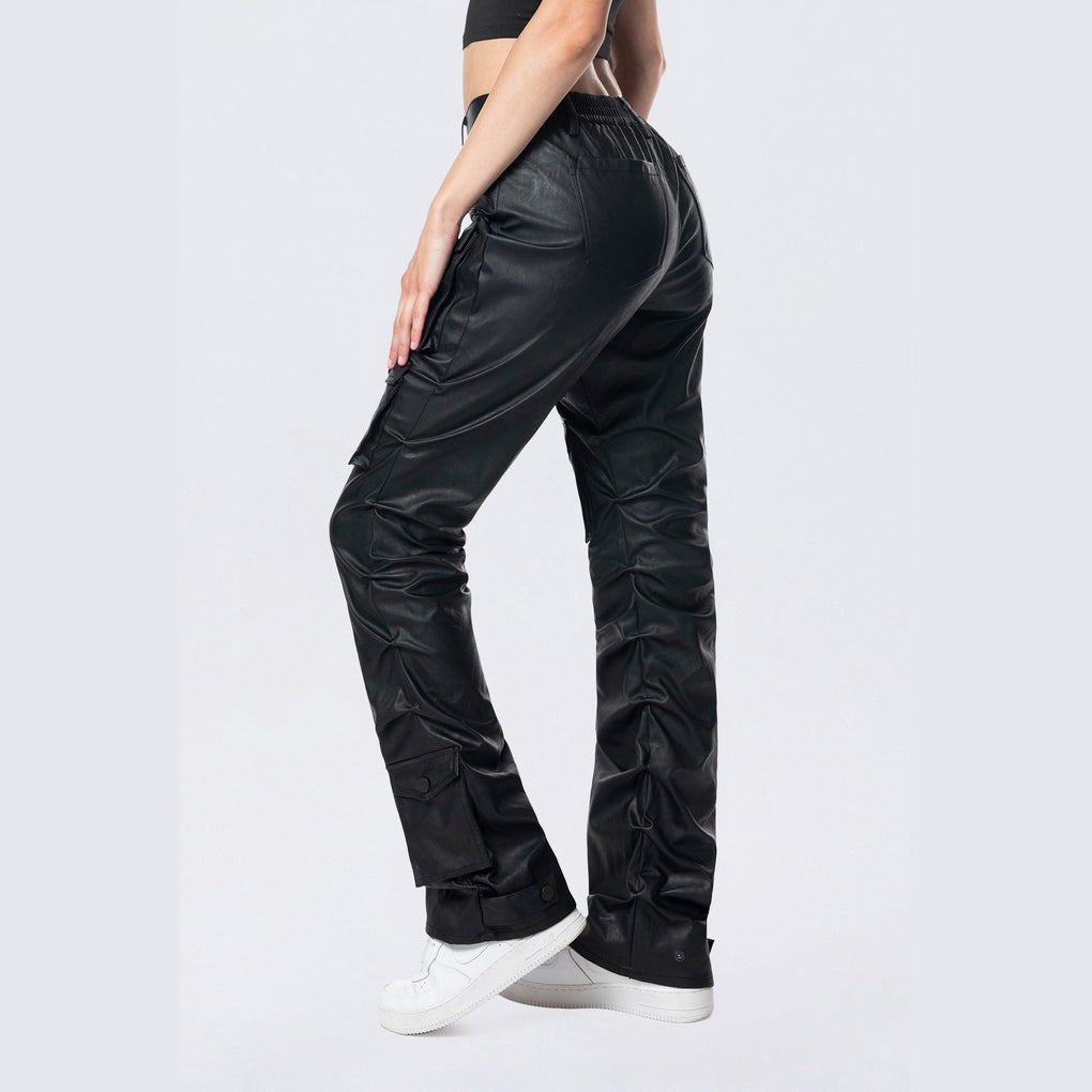 Smoke Rise RED Stacked Utility Vegan Leather Pants - Black