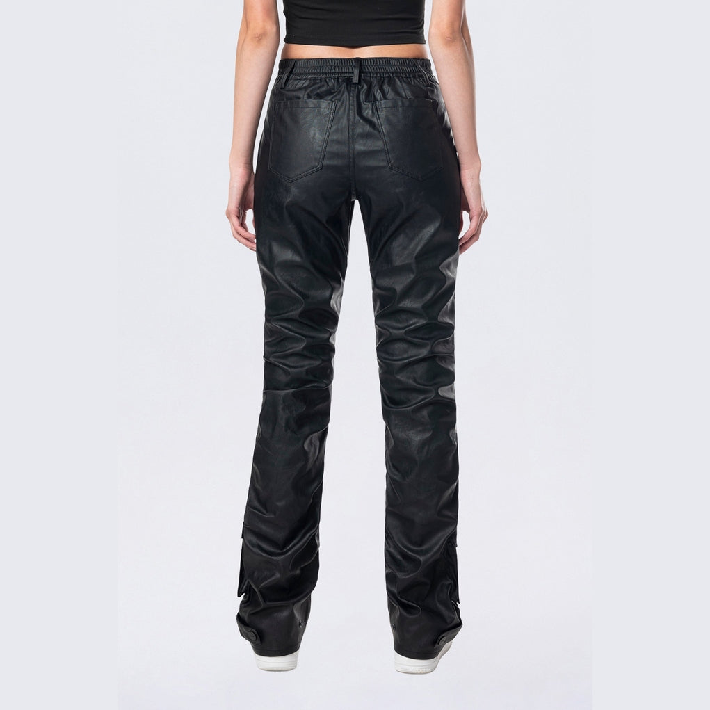 Smoke Rise RED Stacked Utility Vegan Leather Pants - Black