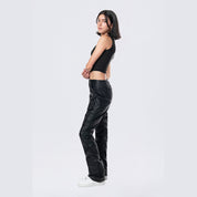 Smoke Rise RED Stacked Utility Vegan Leather Pants - Black