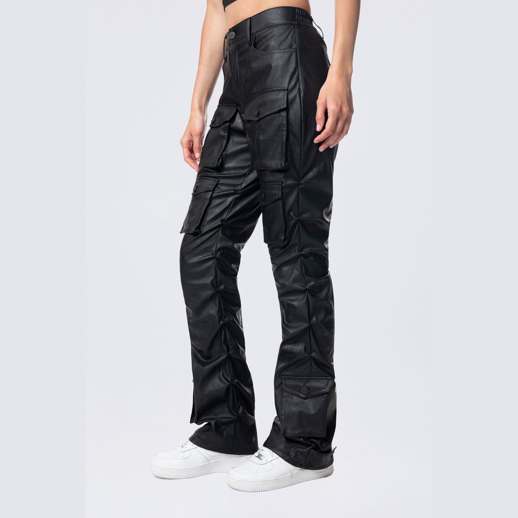 Smoke Rise RED Stacked Utility Vegan Leather Pants - Black