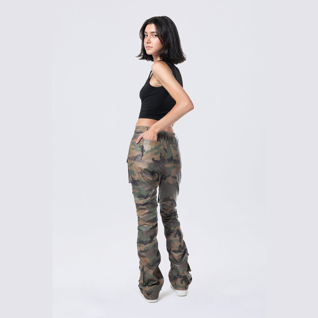 Smoke Rise RED Stacked Utility Vegan Leather Pants - Wood Camo