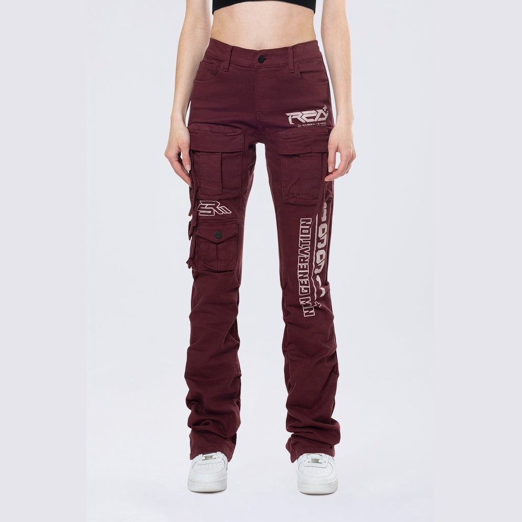 Smoke Rise RED High Rise Stacked Utility Twill Pants - Windsor Wine