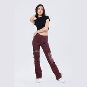 Smoke Rise RED High Rise Stacked Utility Twill Pants - Windsor Wine