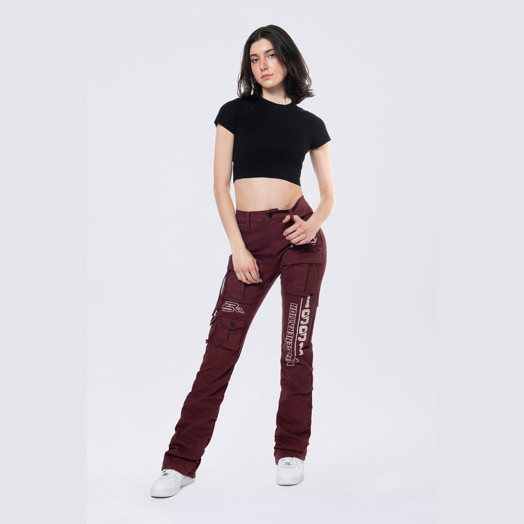 Smoke Rise RED High Rise Stacked Utility Twill Pants - Windsor Wine