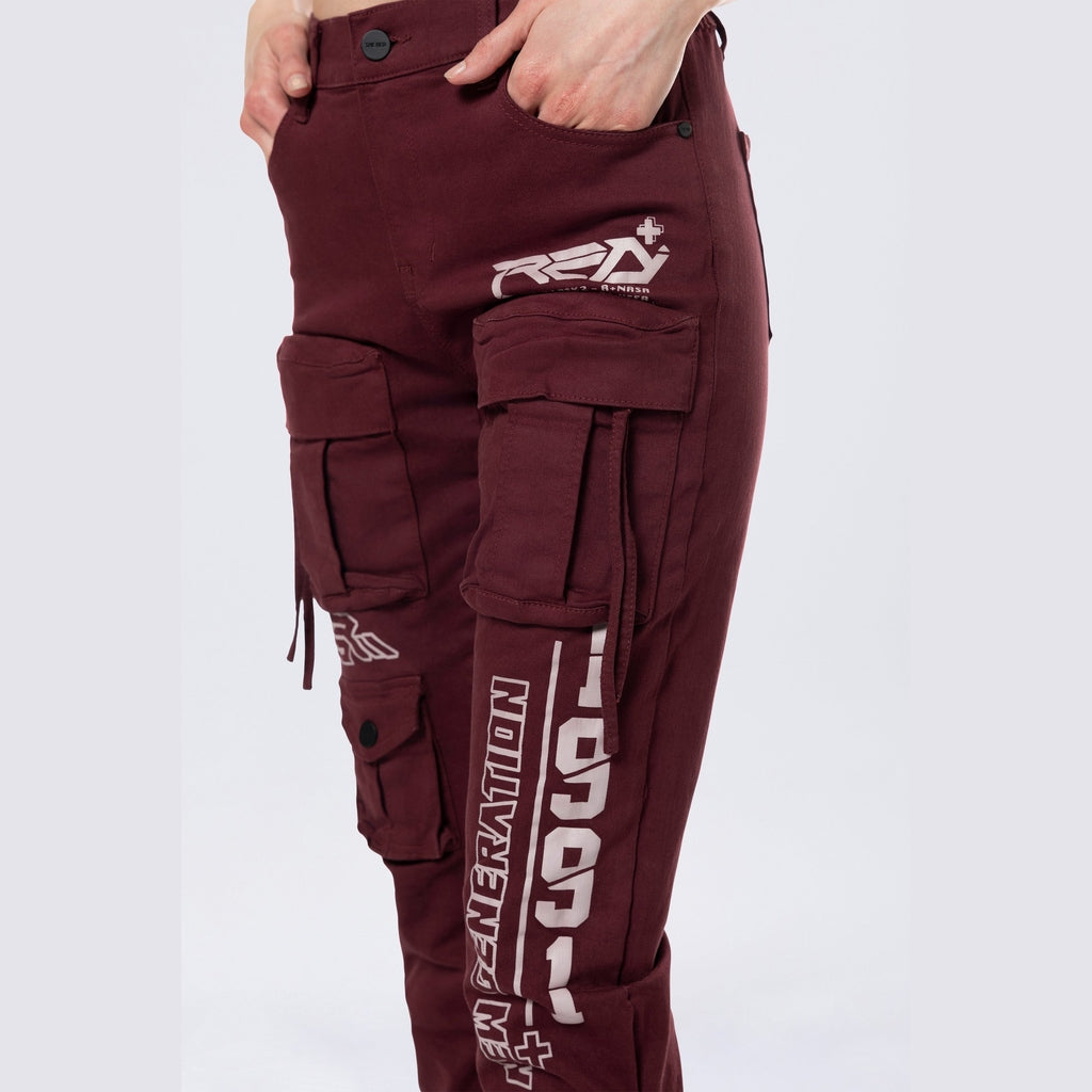 Smoke Rise RED High Rise Stacked Utility Twill Pants - Windsor Wine