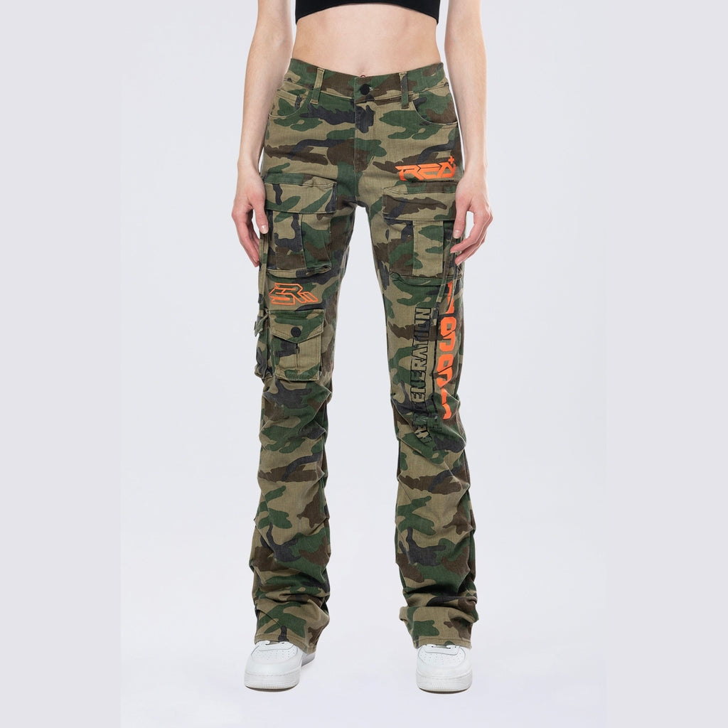 Smoke Rise RED High Rise Stacked Utility Twill Pants - Wood Camo