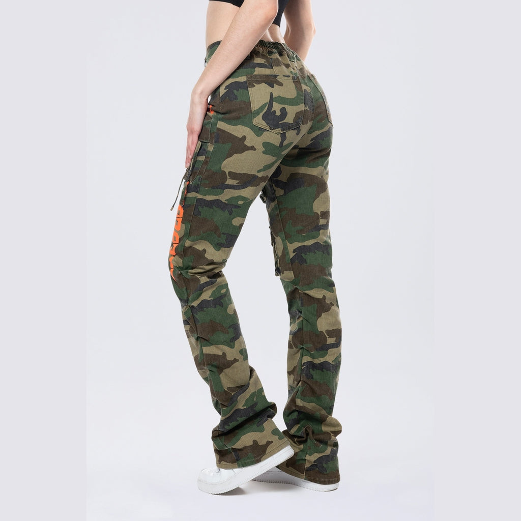 Smoke Rise RED High Rise Stacked Utility Twill Pants - Wood Camo