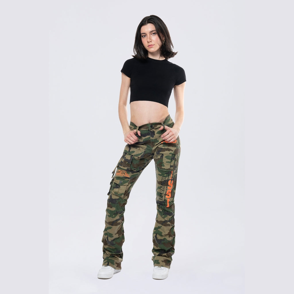 Smoke Rise RED High Rise Stacked Utility Twill Pants - Wood Camo