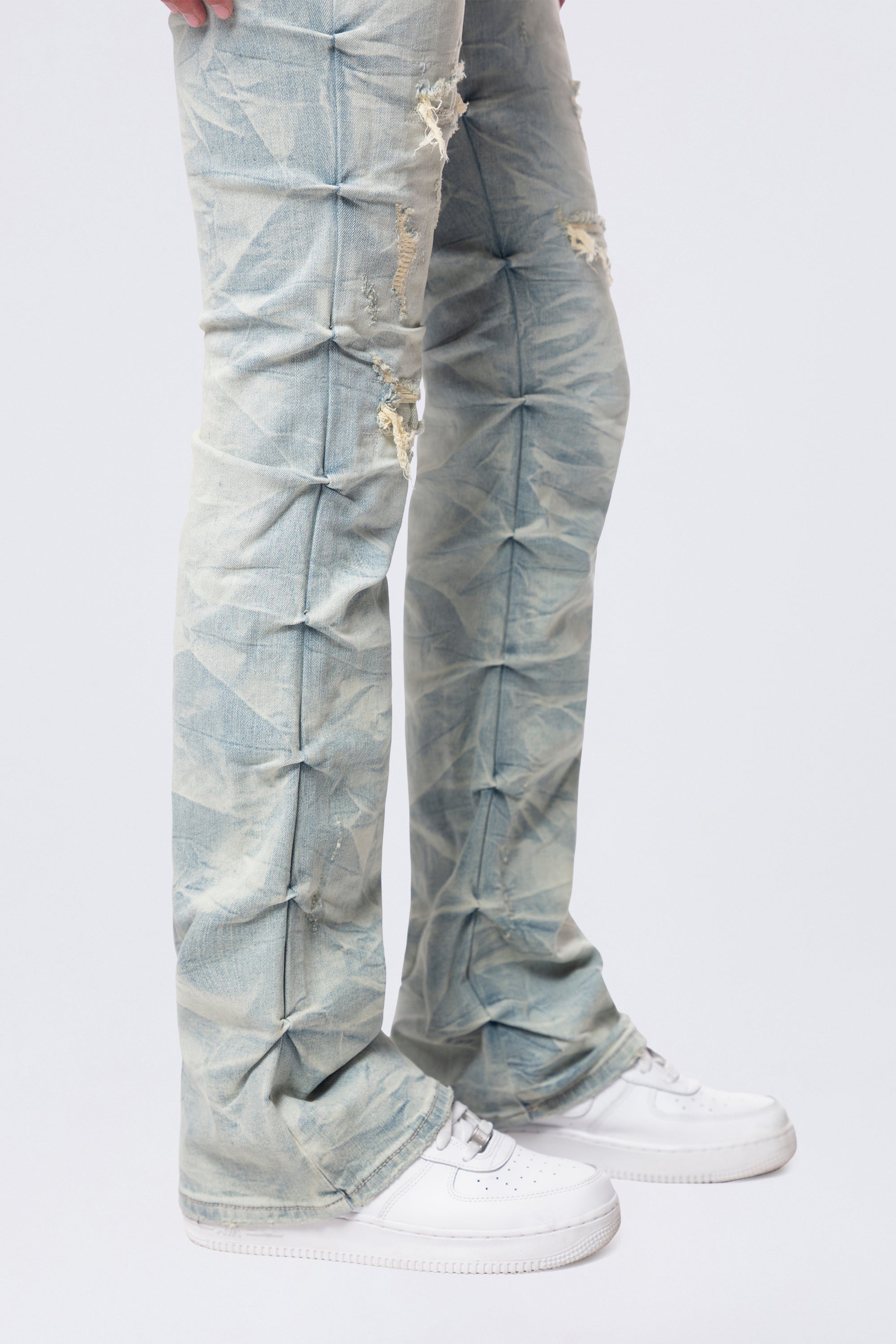 High Rise Bootcut Stacked Ripped Jeans - Seville Blue