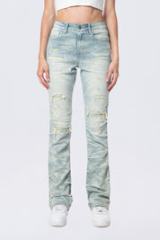 High Rise Bootcut Stacked Ripped Jeans - Seville Blue
