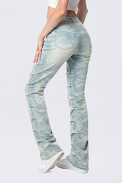 High Rise Bootcut Stacked Ripped Jeans - Seville Blue