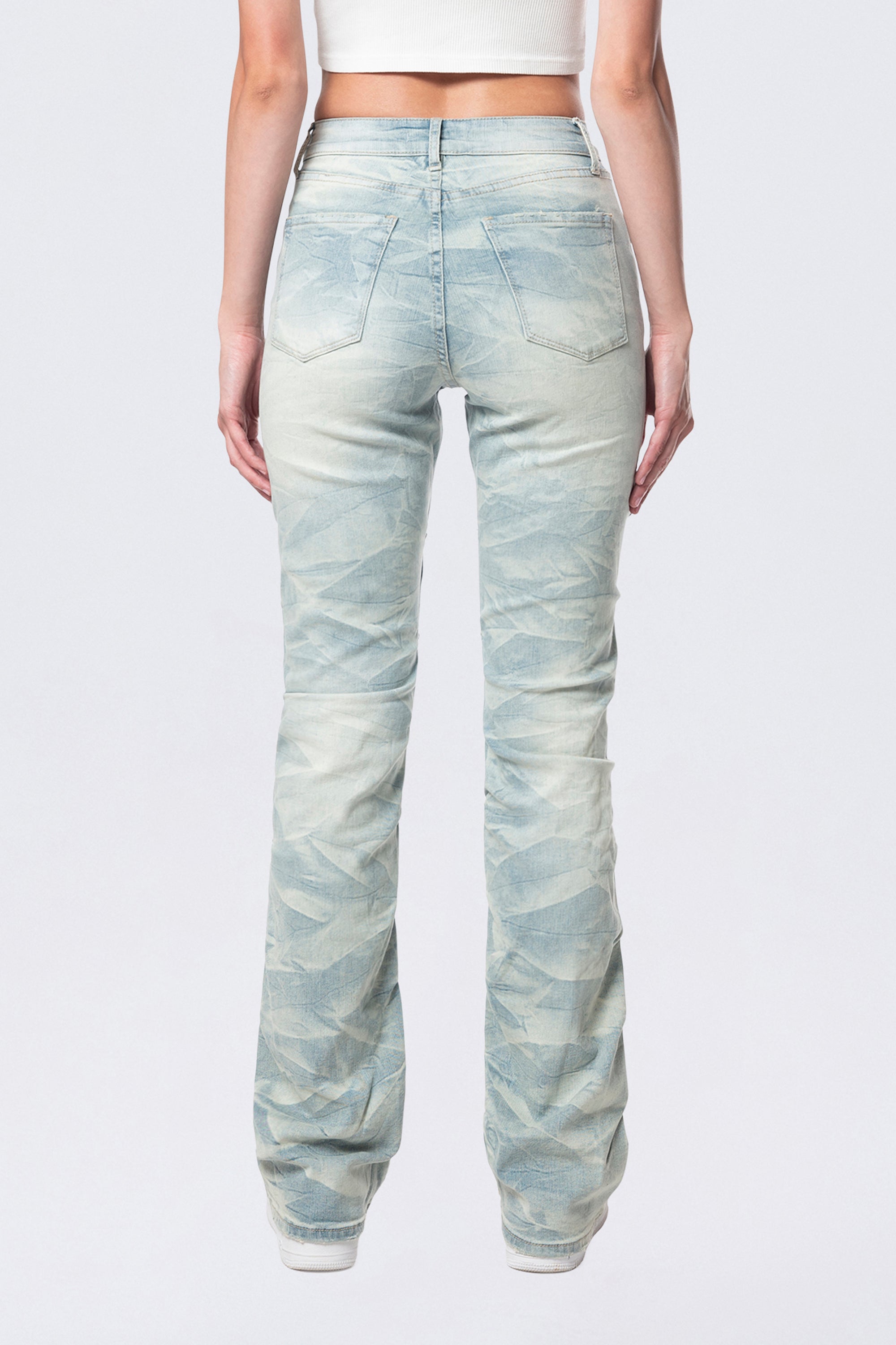 High Rise Bootcut Stacked Ripped Jeans - Seville Blue