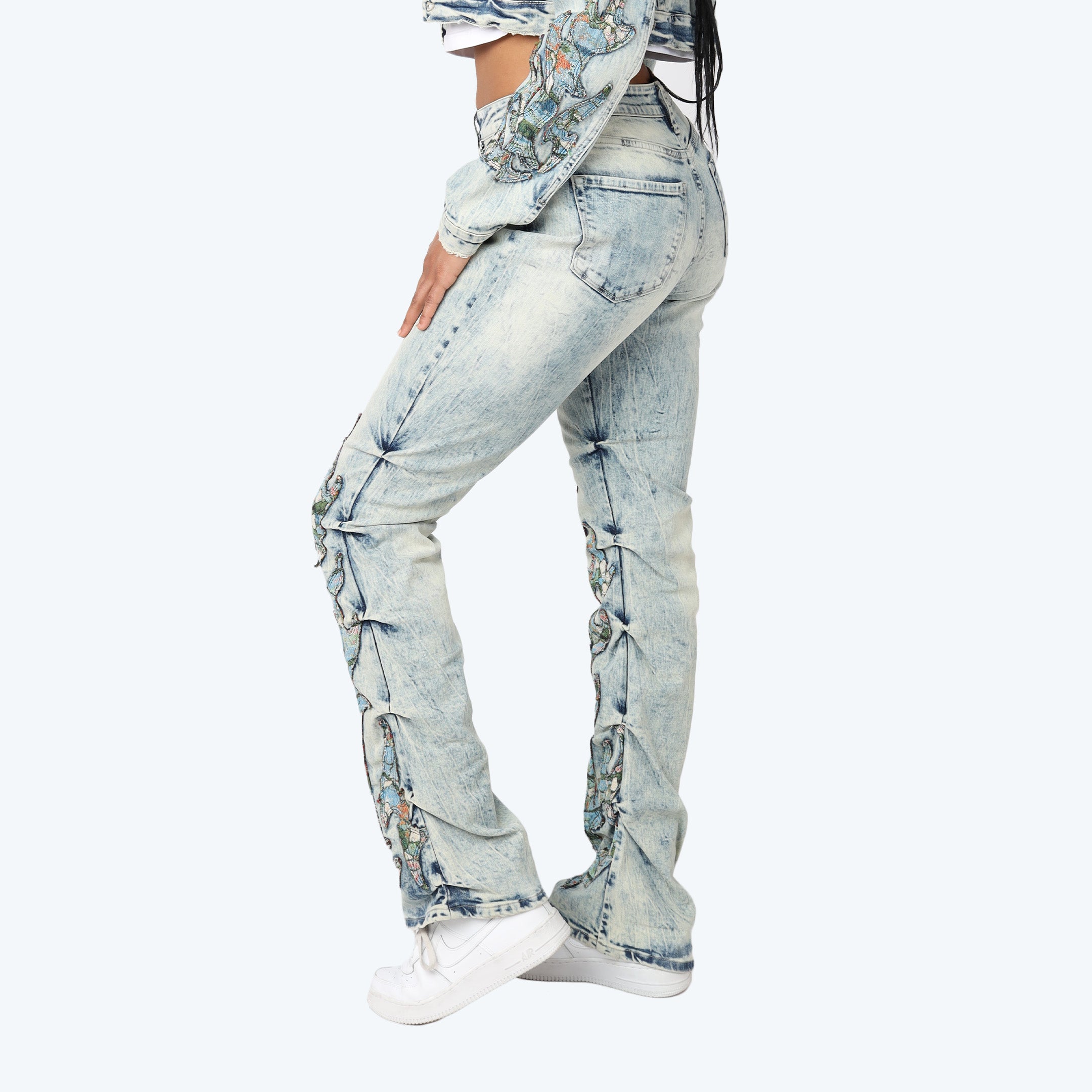 High Rise Bootcut Stacked Tapestry Jeans