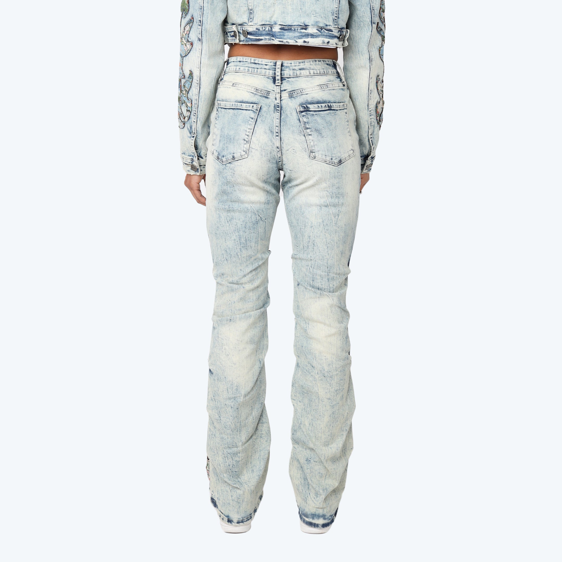 High Rise Bootcut Stacked Tapestry Jeans