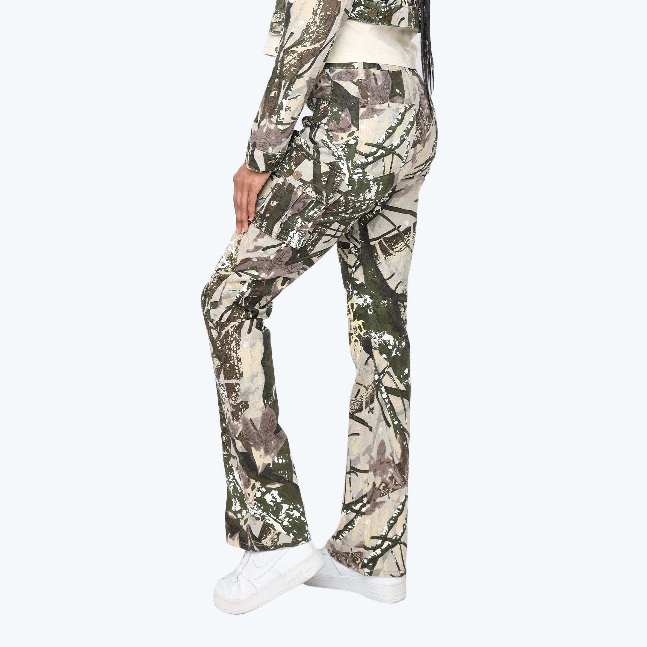 High Rise Stacked Dystopia Printed Cargo Twill Pants