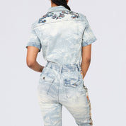 Boot Cut Tapestry Denim Jumpsuit