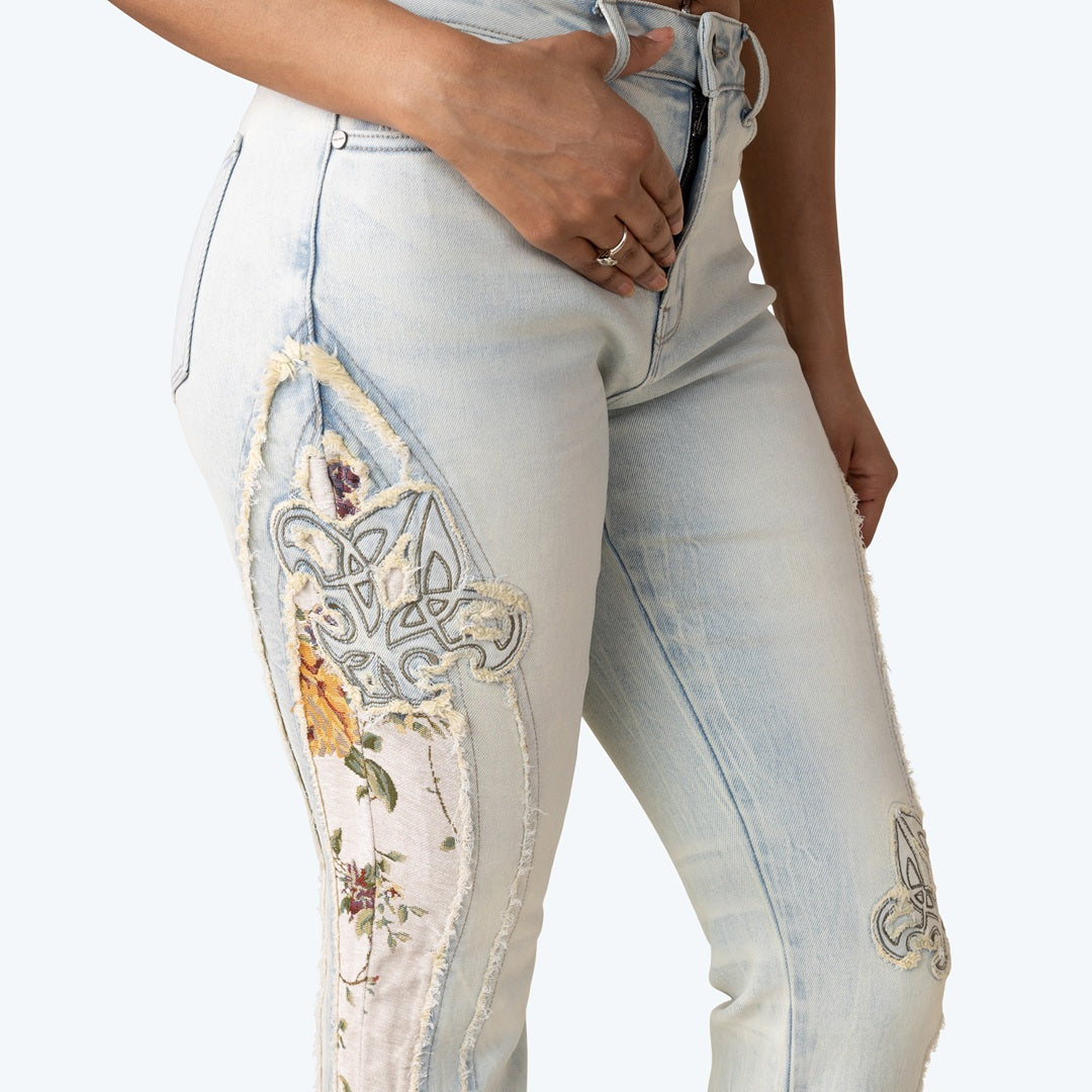 High Rise Bootcut Stacked Side Tapestry Jeans