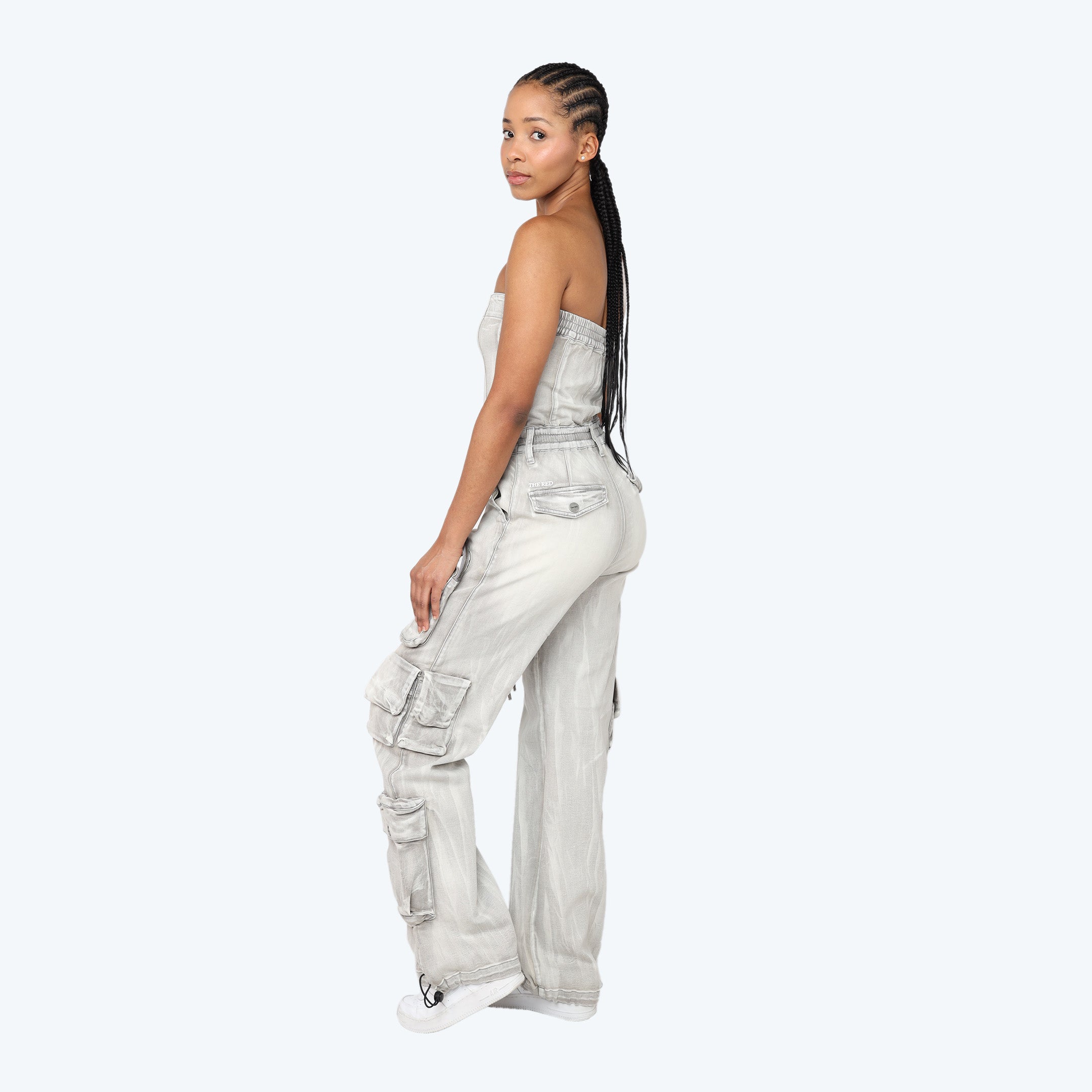 Tube Top Utility Denim Jumpsuit