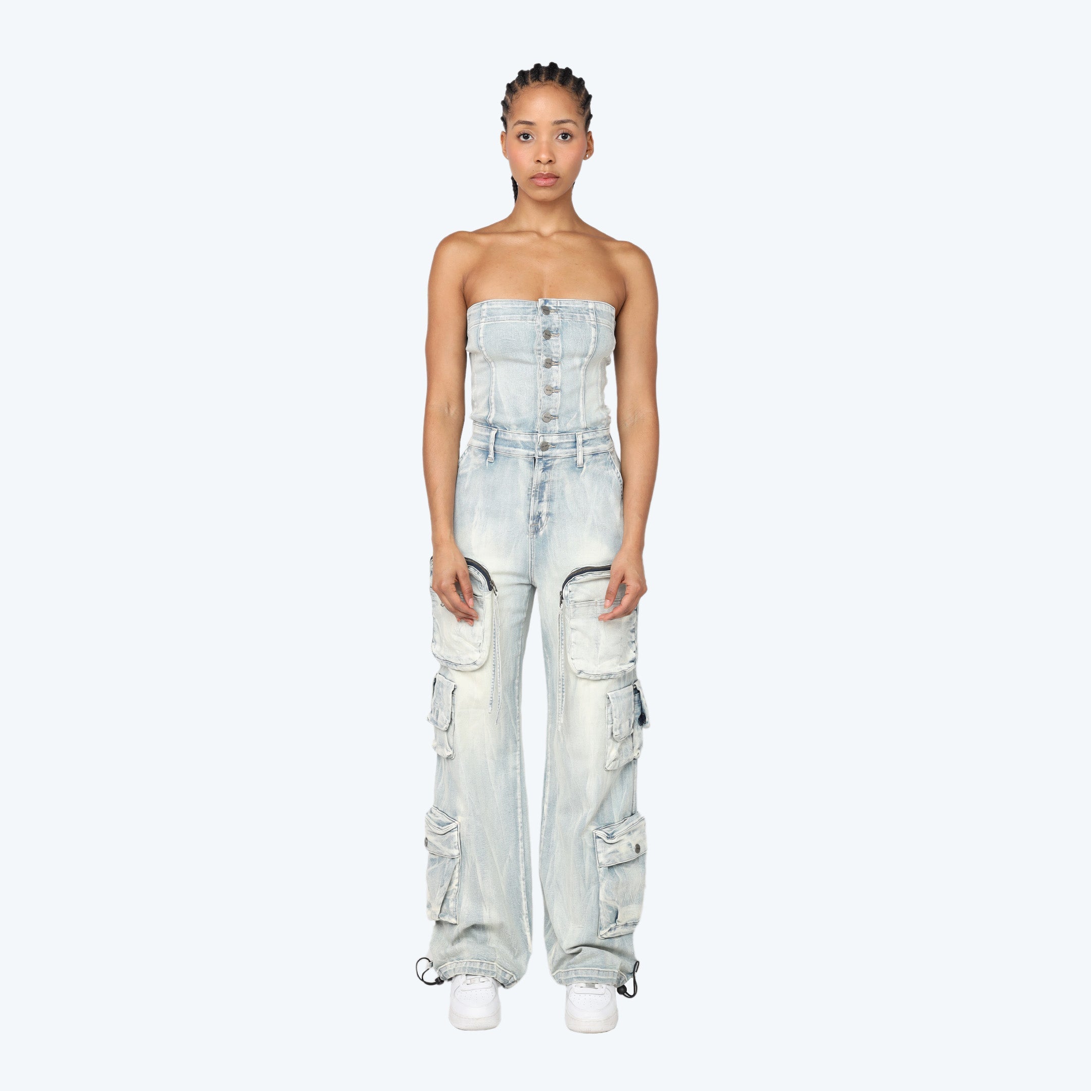 Tube Top Utility Denim Jumpsuit