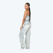 Tube Top Utility Denim Jumpsuit