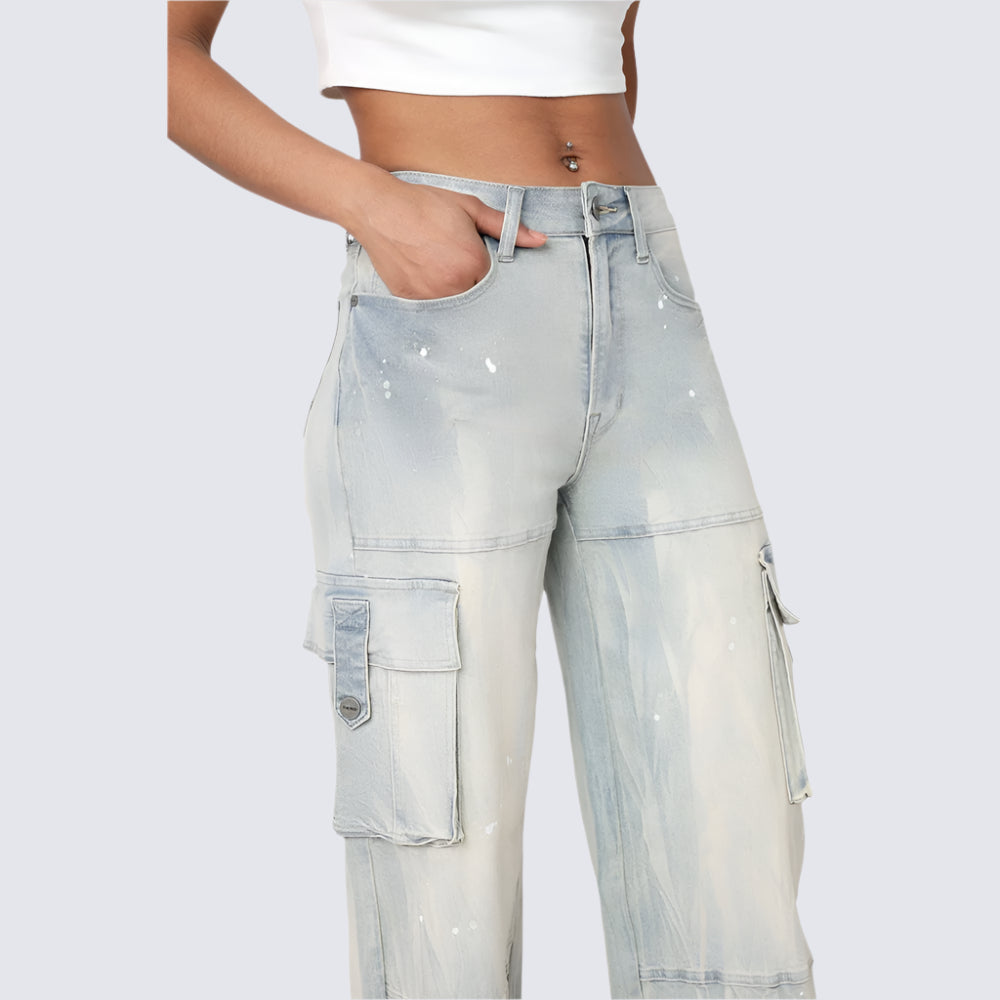 High Rise Wide Leg Multi Pocket Jeans