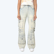 High Rise Wide Leg Multi Pocket Jeans