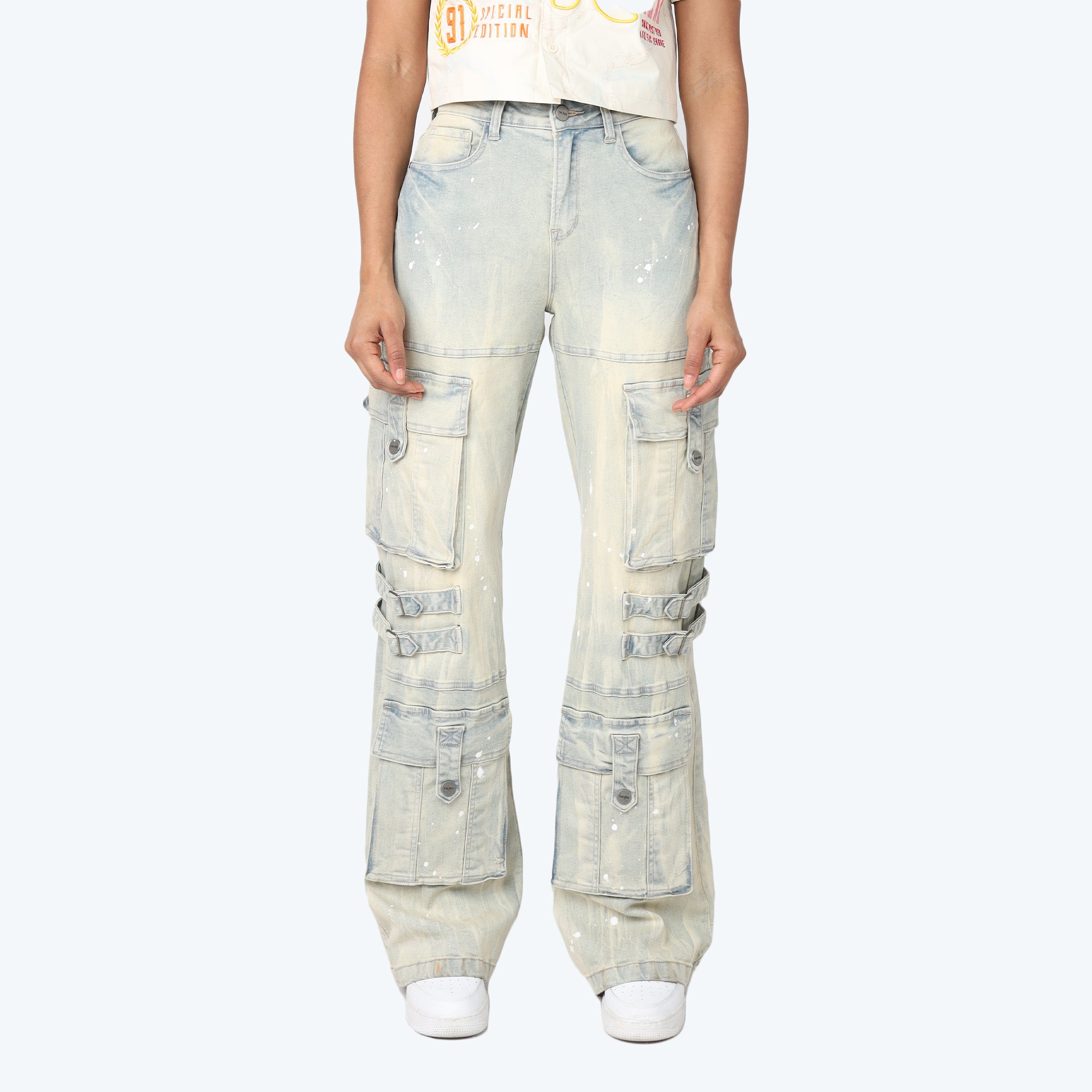 High Rise Wide Leg Multi Pocket Jeans