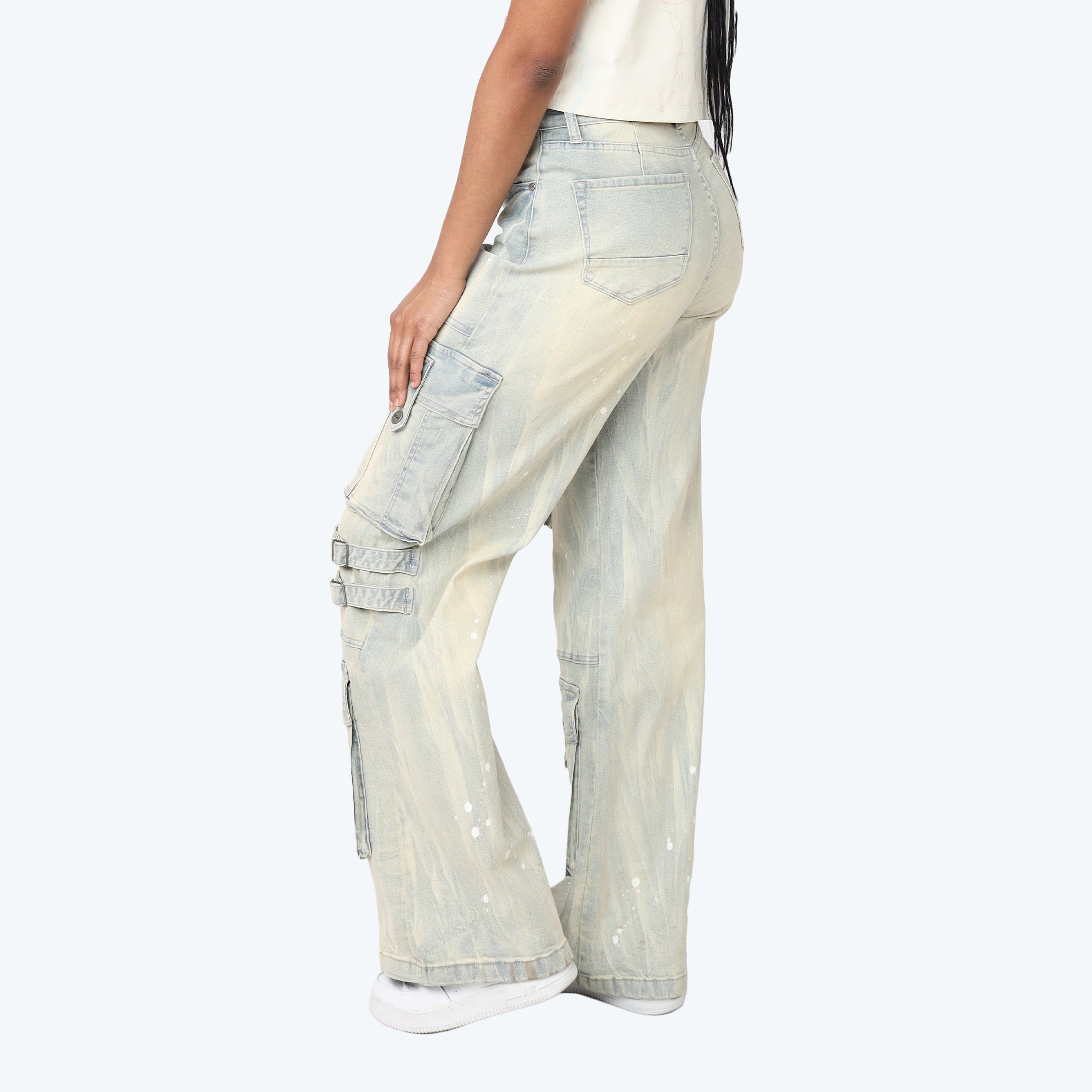 High Rise Wide Leg Multi Pocket Jeans