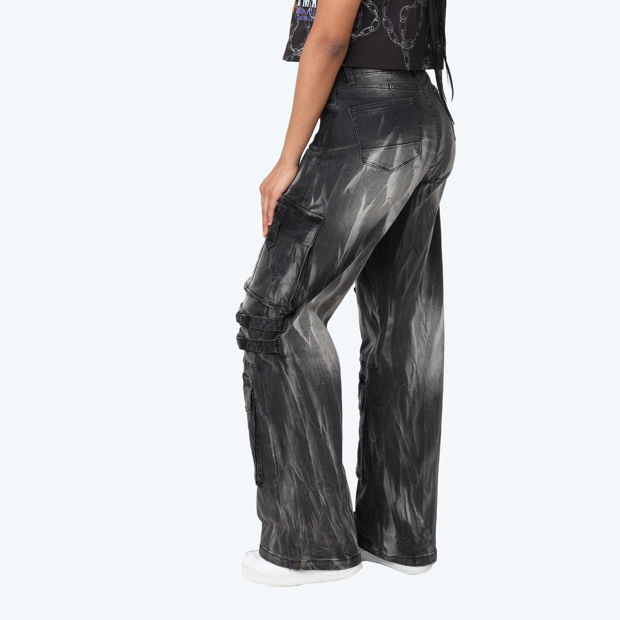 High Rise Wide Leg Multi Pocket Jeans