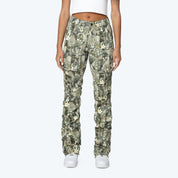 High Rise Stacked Pants - Khaki Bark Camo