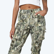 High Rise Stacked Pants - Khaki Bark Camo