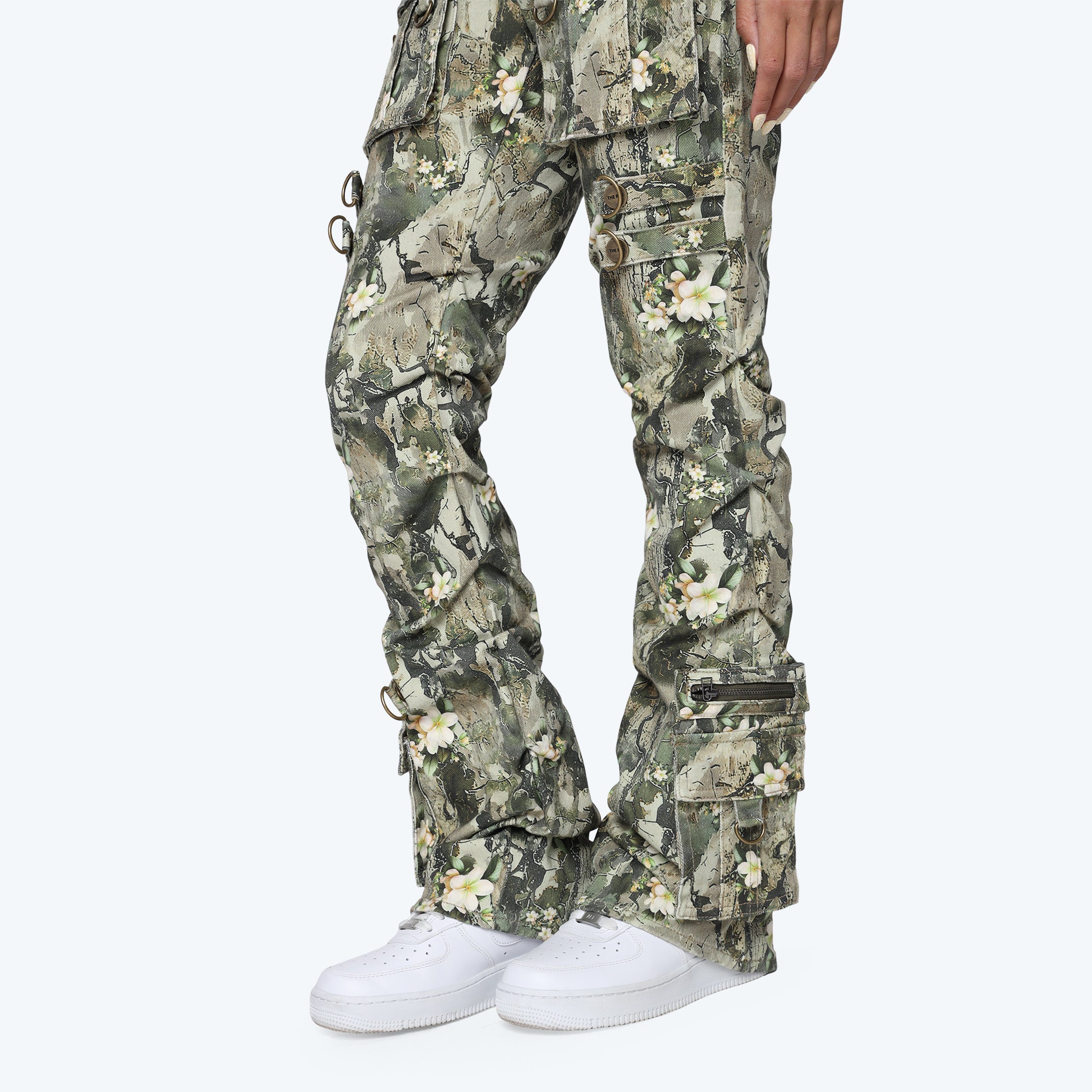 High Rise Stacked Pants - Khaki Bark Camo