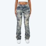 High Rise Stacked Cargo Jeans - Blue Toast
