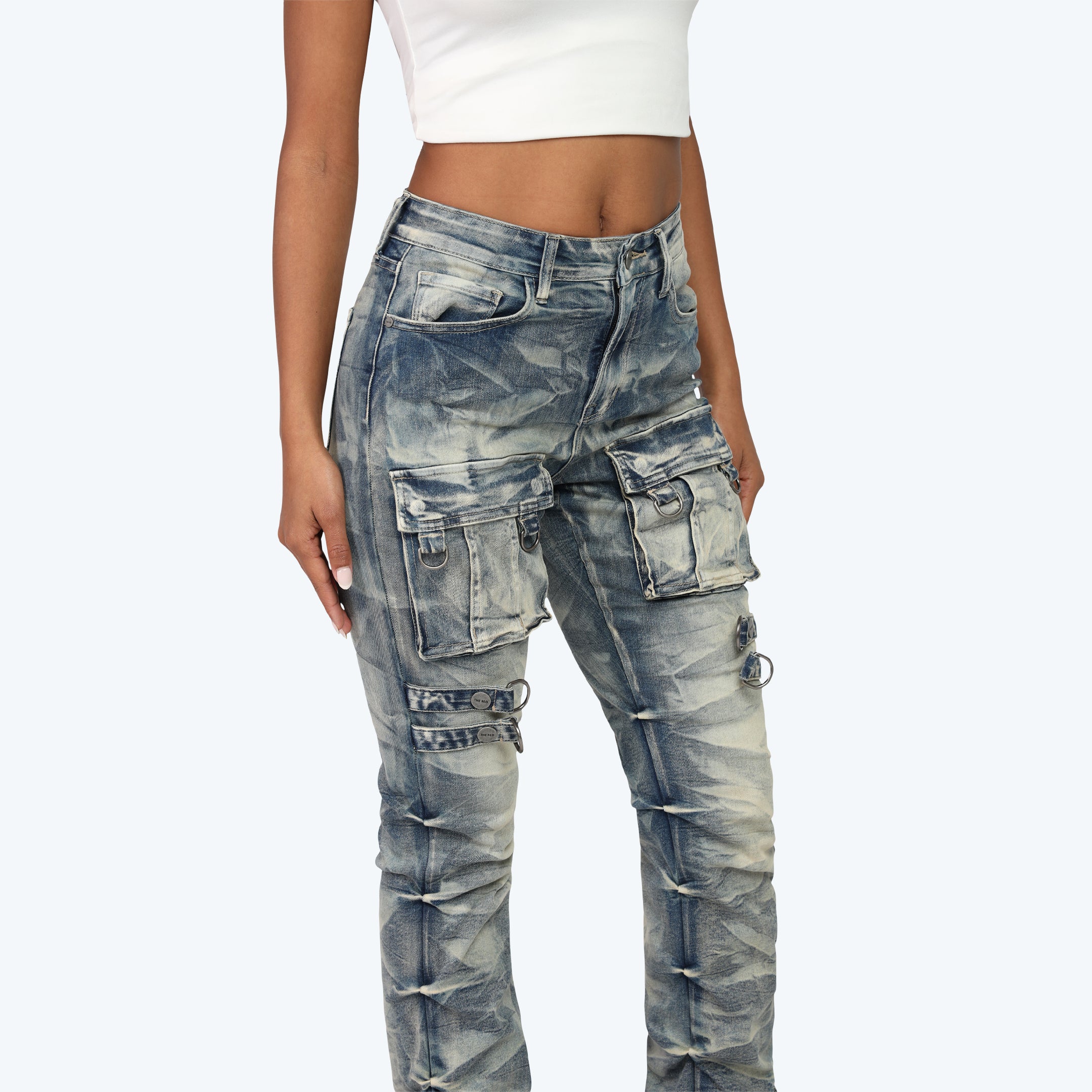 High Rise Stacked Cargo Jeans - Blue Toast