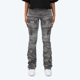 High Rise Stacked Cargo Jeans - Twinkle Grey