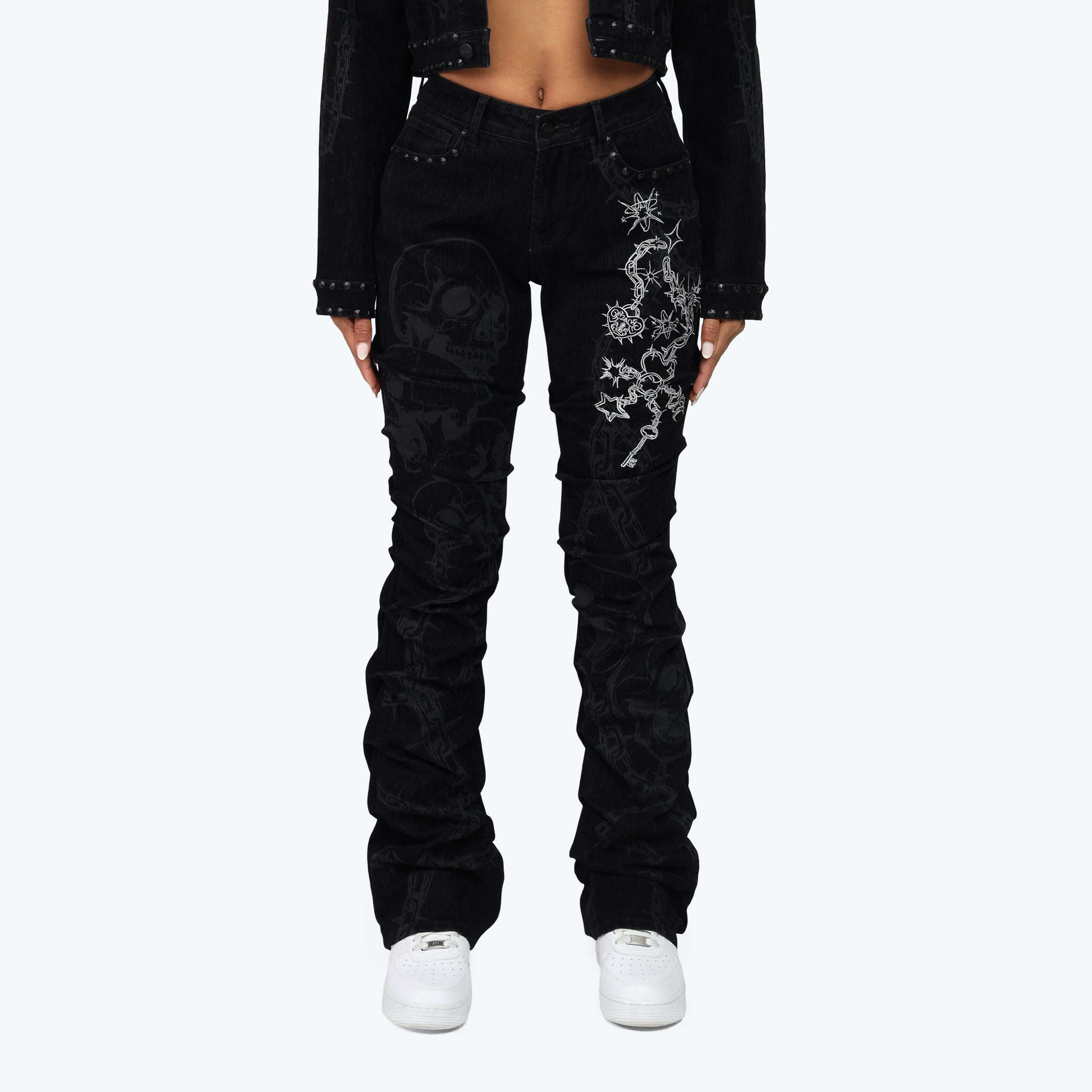 Mid Rise Side Pinched Stacked Jeans - Dorset Black