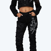 Mid Rise Side Pinched Stacked Jeans - Dorset Black