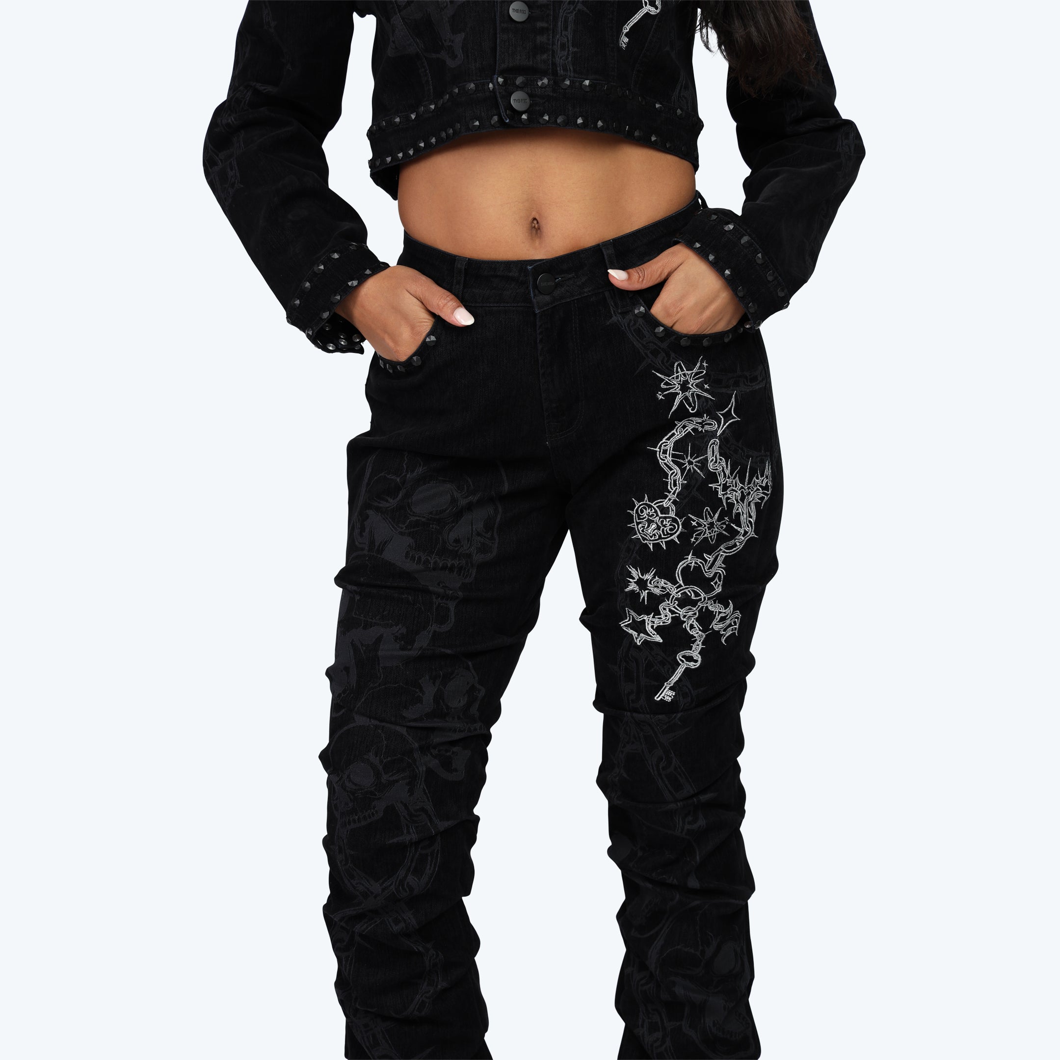 Mid Rise Side Pinched Stacked Jeans - Dorset Black