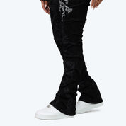 Mid Rise Side Pinched Stacked Jeans - Dorset Black