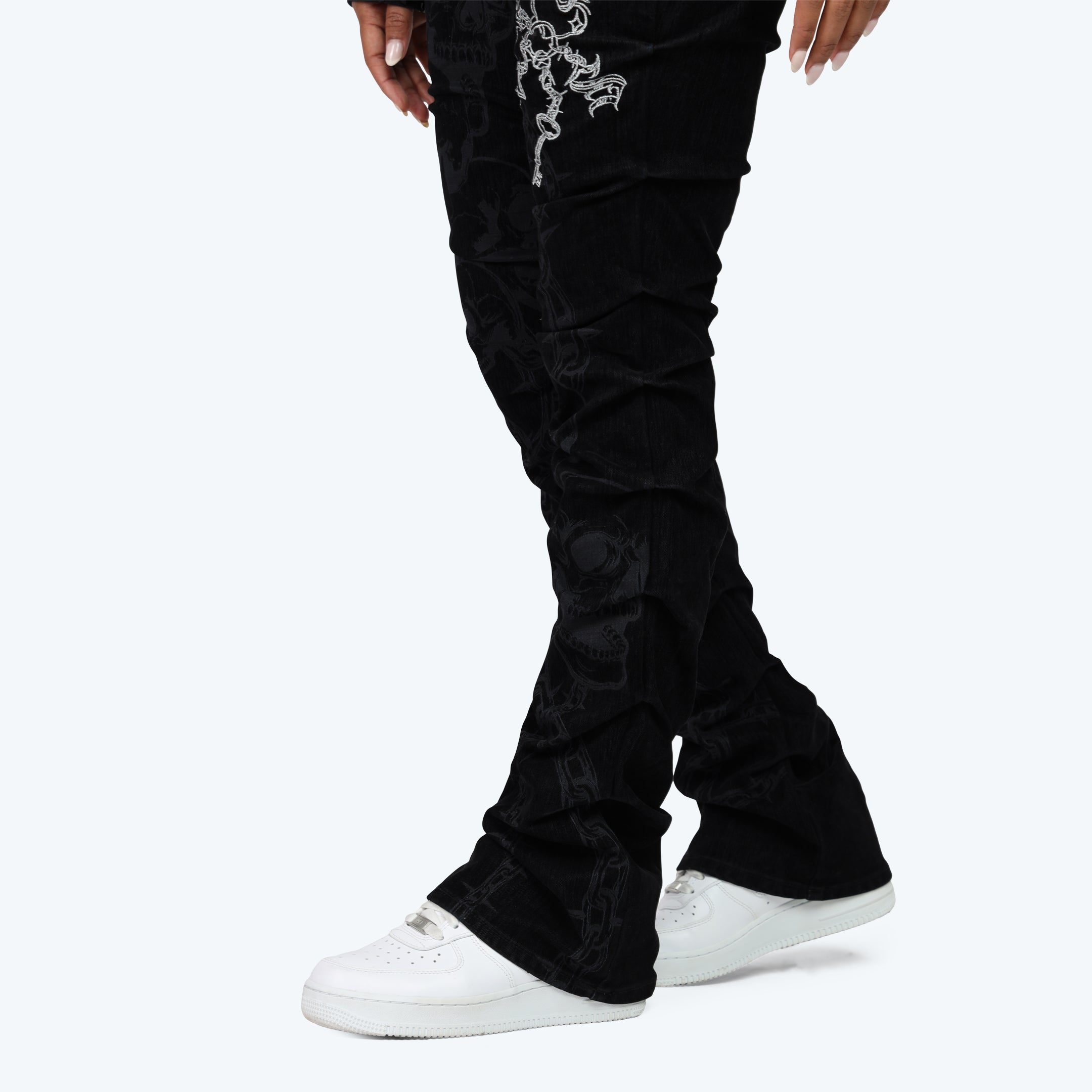 Mid Rise Side Pinched Stacked Jeans - Dorset Black