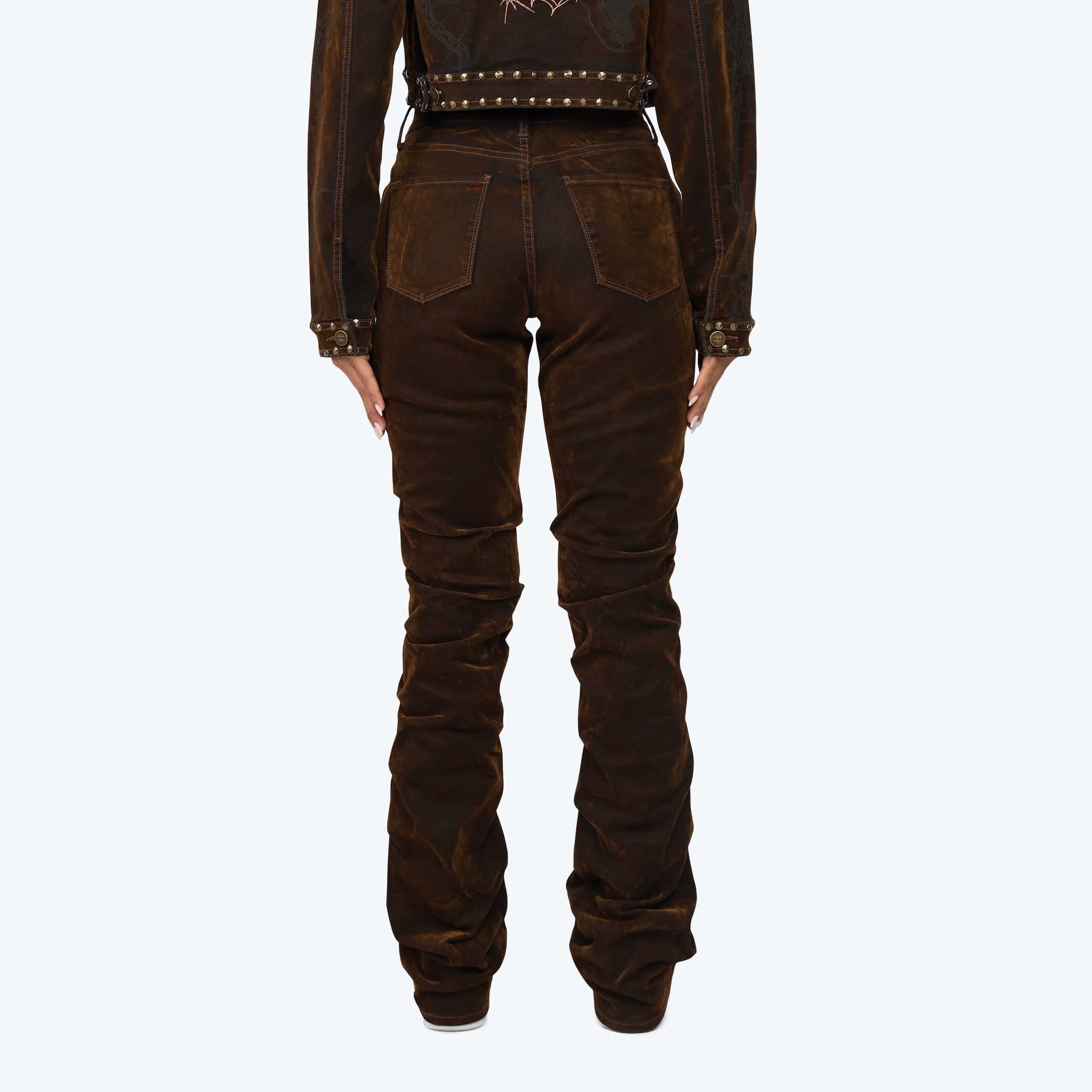 Mid Rise Side Pinched Stacked Jeans - Dorset Blue