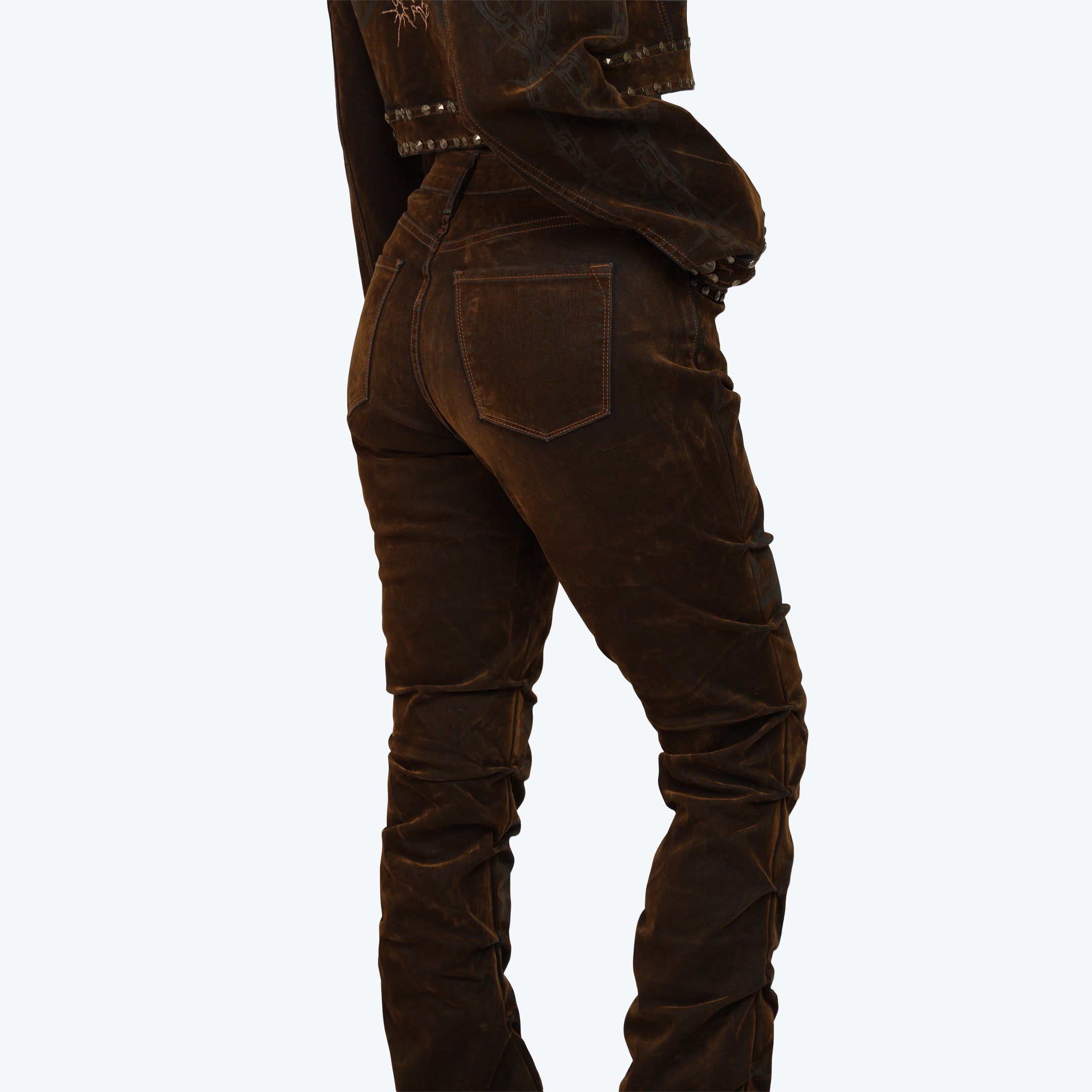 Mid Rise Side Pinched Stacked Jeans - Dorset Blue