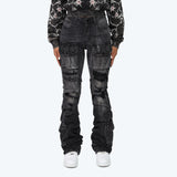 High Rise Stacked Distressed Jeans - Willow Black