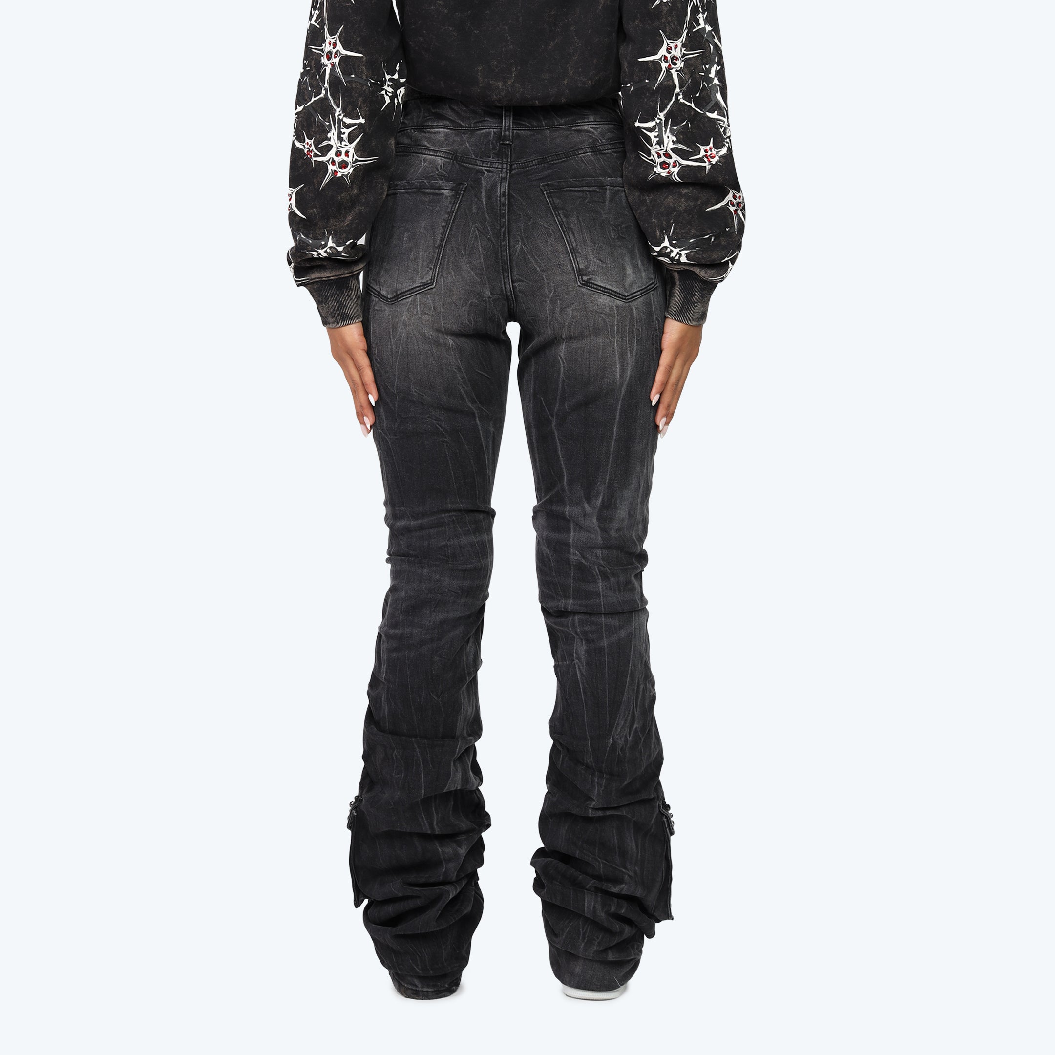 High Rise Stacked Distressed Jeans - Willow Black