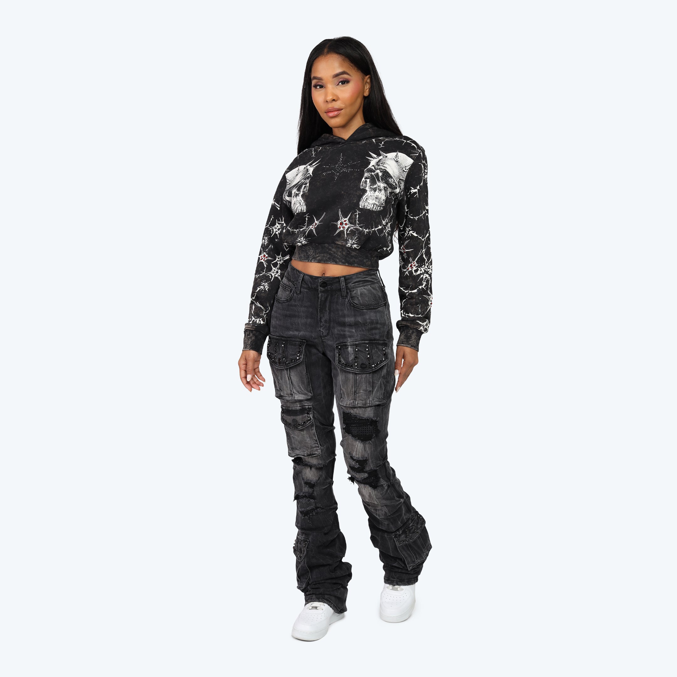 High Rise Stacked Distressed Jeans - Willow Black