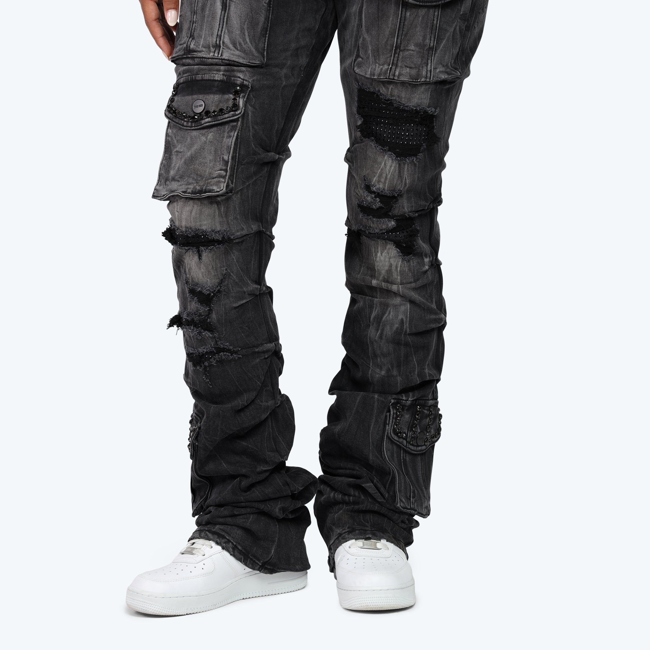 High Rise Stacked Distressed Jeans - Willow Black